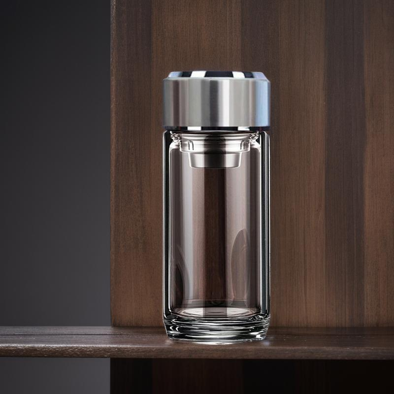 c4wb双层玻璃杯小巧加厚商用车载便携防爆水杯耐高温高硼硅男士泡