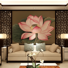 新中式电视背景墙壁纸沙发茶室装饰壁画荷花莲花墙纸墙布