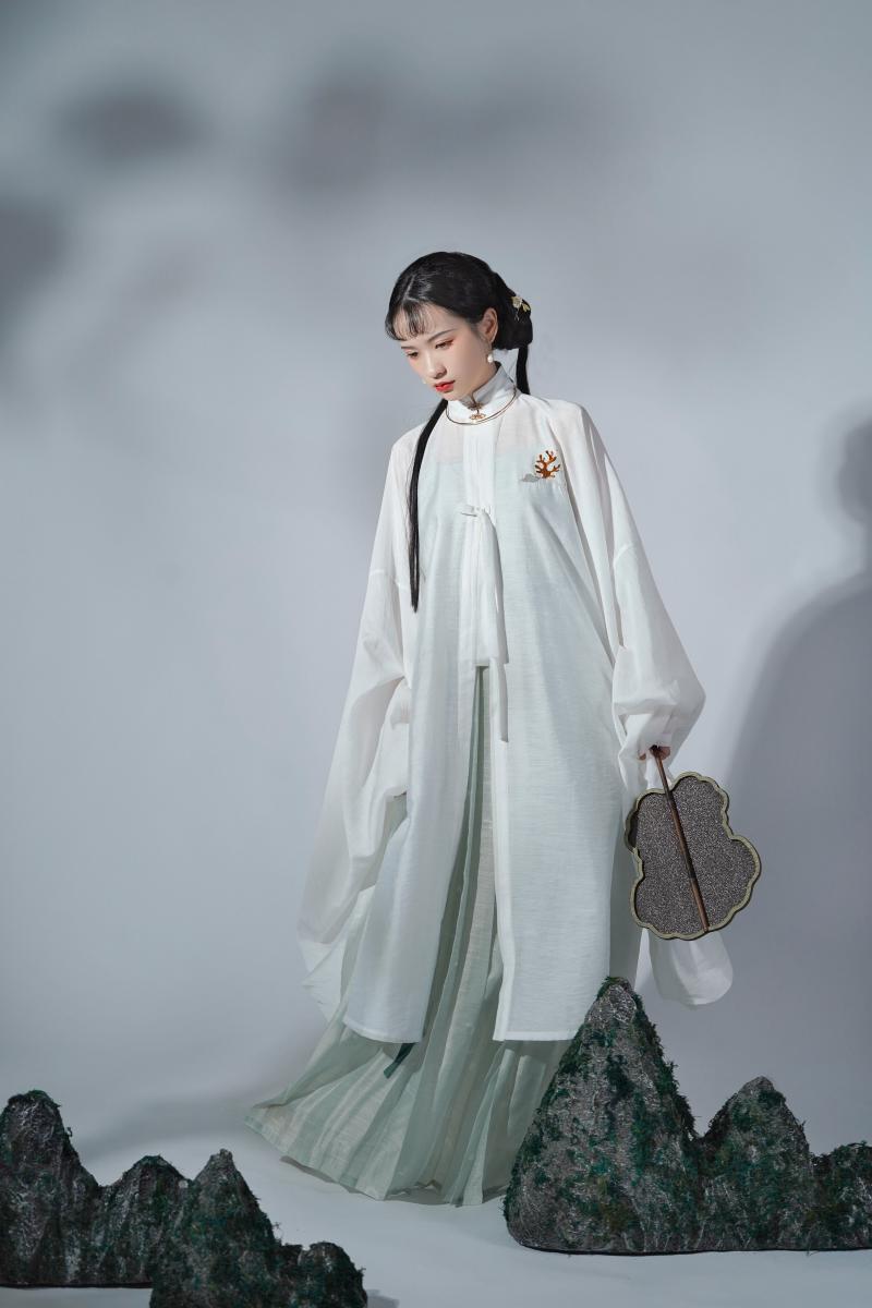 【上遥居】鱼戏/春藏 明宋原创汉服白色立领对襟衫印花百迭现货