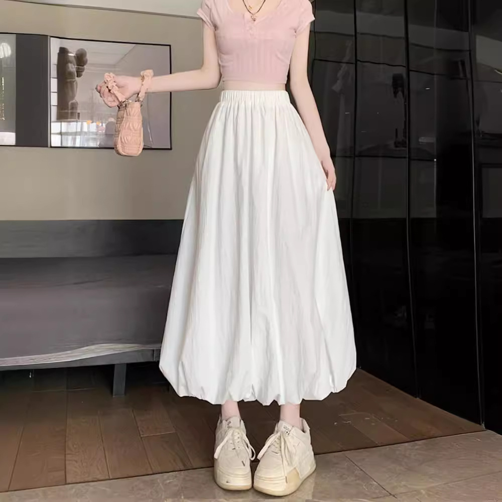 2024夏季新款设计感蓬蓬花苞裙女小个子高腰显瘦a字半身裙长裙子