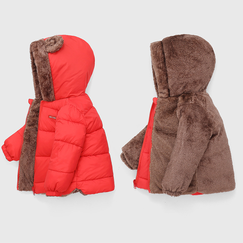 反季儿童棉服男童女童棉袄加绒加厚婴幼儿保暖连帽羊羔绒棉衣外套