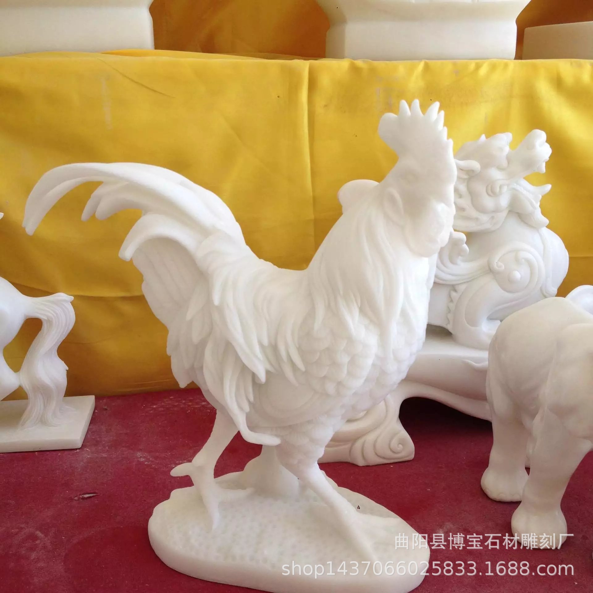 石雕鸡 晚霞红石雕公鸡 吉祥如意大公鸡小工艺品摆件现货