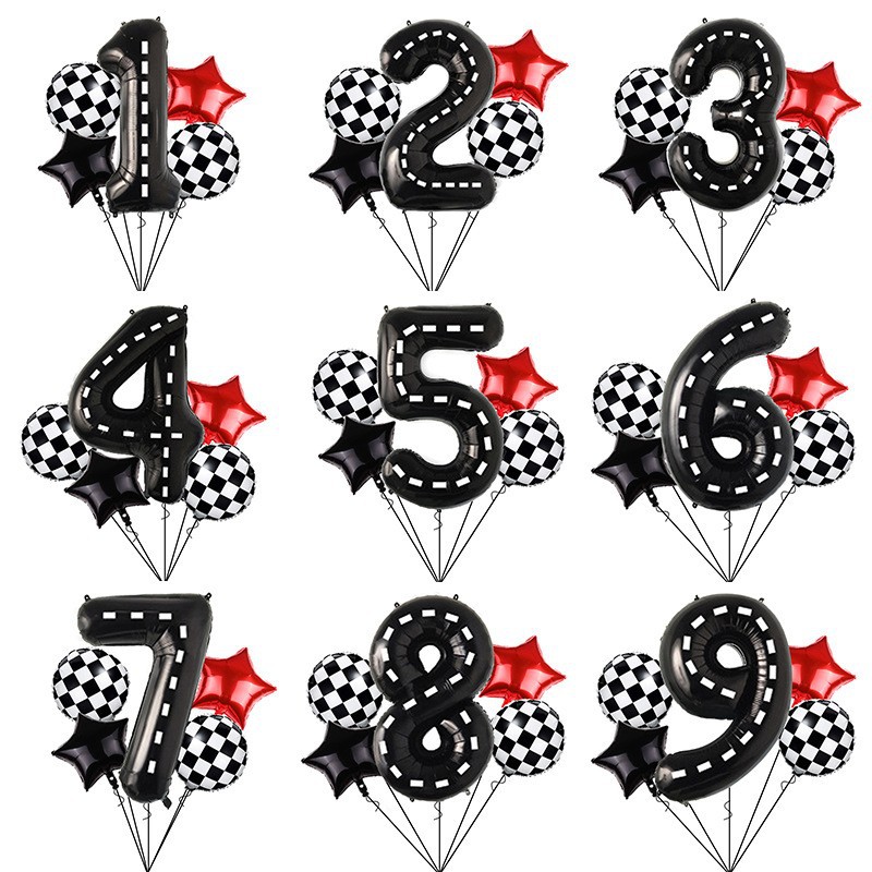 New 40-Inch Black and White Plaid Set Balloon Birthday Party Scene Decorations Arrangement Red Pentagram Heart Balloon Wholesale