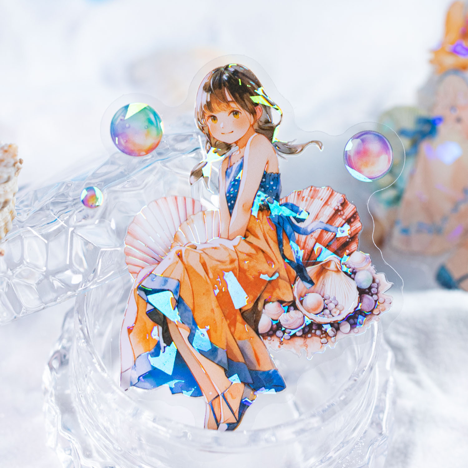 夏日少女系列美好的一天贴纸 贝壳光手账diy素材装饰贴画10张6款