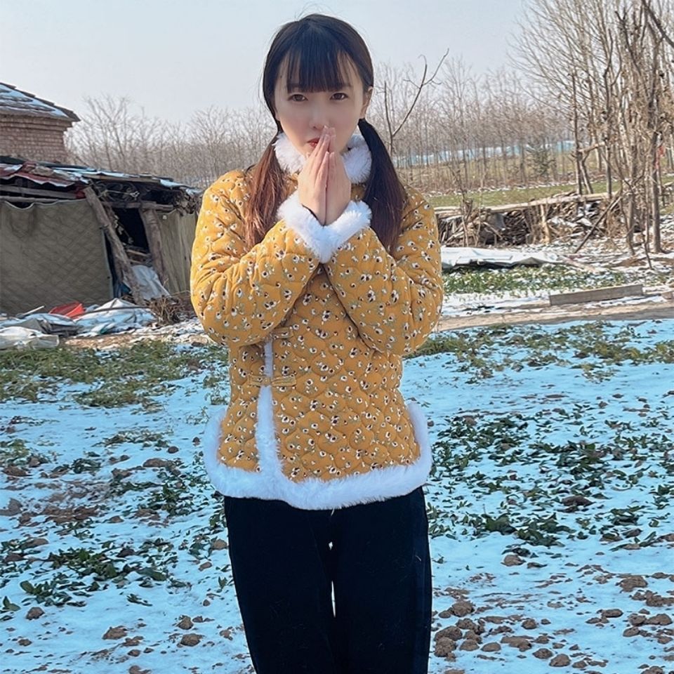 新款盘扣东北大花妈妈棉袄中国风复古唐装小棉袄改良版旗袍