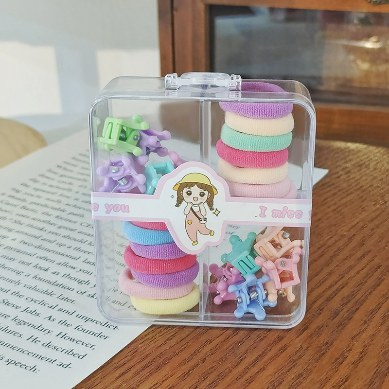 Cartoon Sweet Children's Ins Style Rubber Band Small Jaw Clip Set Cute Color Belt Tire Mini Bangs Broken Hair Hairpin