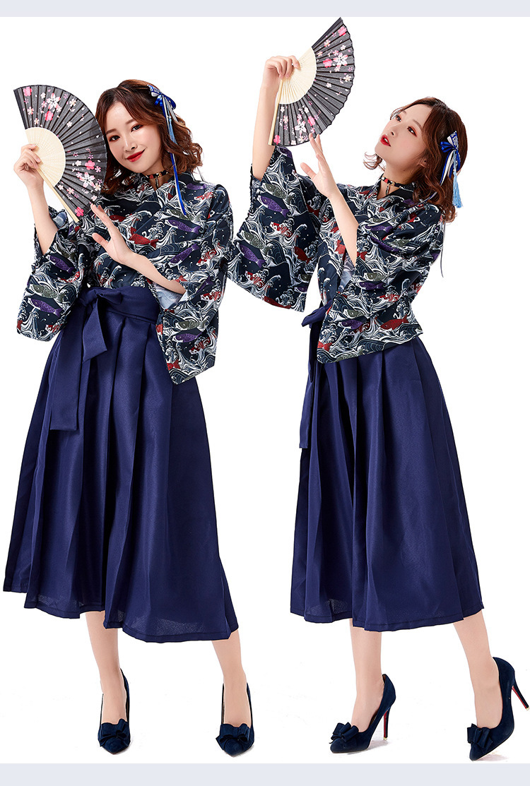 软妹少女日系矢羽柄/鲤鱼旗和风印花改良和服百褶半身裙长裙现货