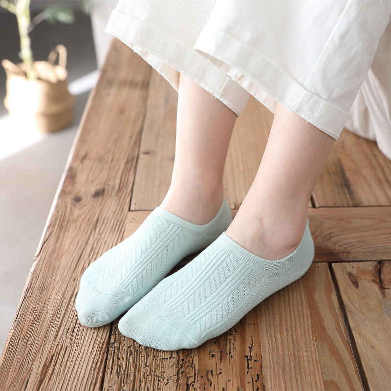 夏季新款船袜女隐形不掉跟棉袜冰丝袜子直条任意剪纯色休闲低帮袜