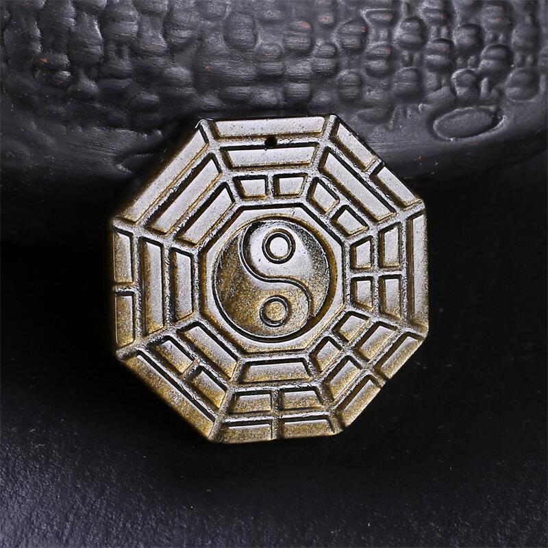 天然金曜石乾坤八卦吊坠黑曜石阴阳太极八卦水晶挂坠男女通用项链