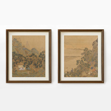 仇英高山流水装饰画新中式中古风客厅餐厅贵妃挂画实木边框背景画