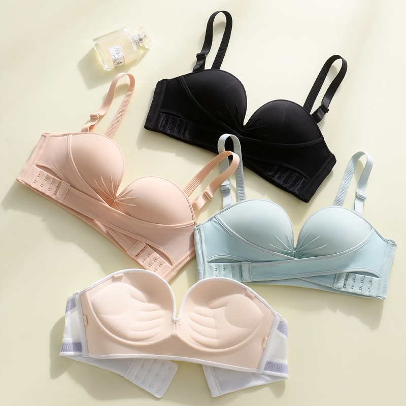 美背款无肩带内衣女聚拢小胸交叉前扣防滑无钢圈性感婚纱专用文胸