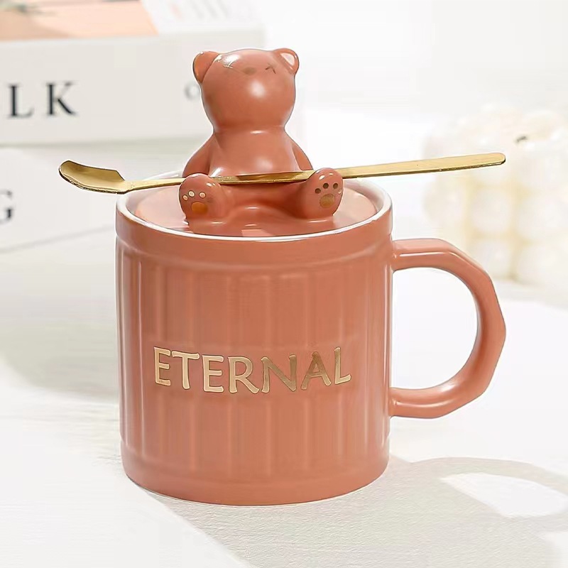 Creative Bear Ceramic Cup Mobile Phone Holder with Lid Cute Water Glass Opening Gift Mug Wholesale