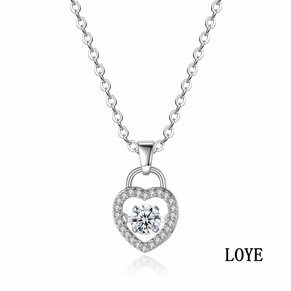 跨境 简约时尚微镶灵动可爱心形项链百搭气质女士项链 情人节礼物