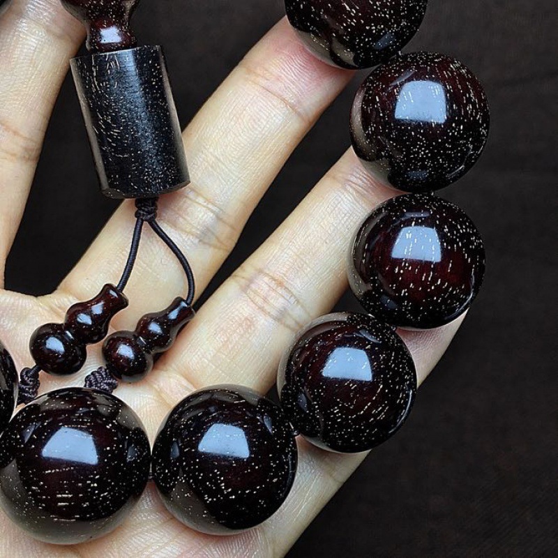 印度小叶紫檀木拆房老料佛珠新款手串爆满金星20手链呢料高油密