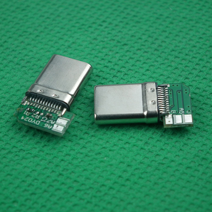 拉伸type c公头插头带板90度弯角转角c to c连接器56k电阻5焊点