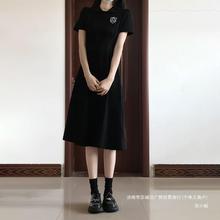 学院风黑色polo连衣裙子女夏季2024新款小个子茶歇法式超好看长裙