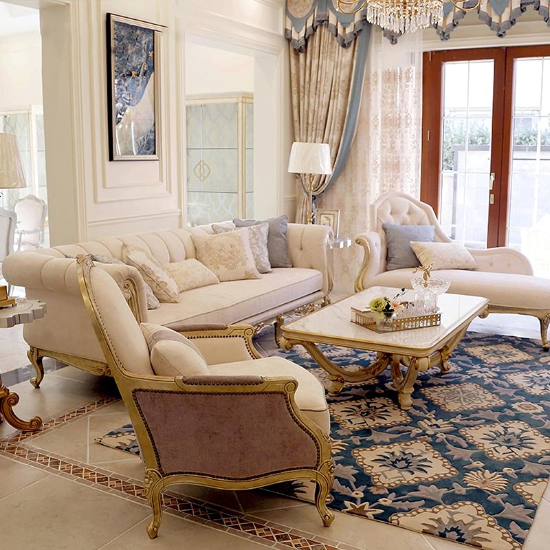 法式轻奢实木沙发布艺真皮沙发客厅组合欧式雕花别墅样板房家具