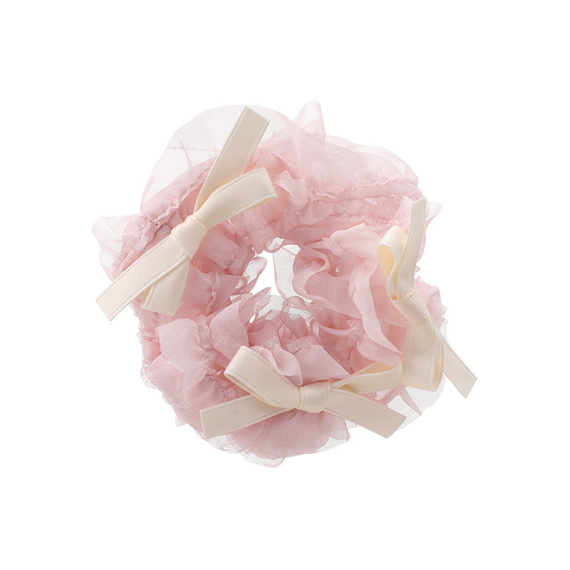 Ballet Style Bow Ribbon Cream Hair Rope Mori Fairy Beautiful Large Intestine Hair Ring Headdress Flower Headwear Hair Accessories Hair Ring Girls