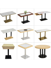 饭店桌椅咖啡奶茶楼西餐厅饮储物抽屉实木包边大理石岩板桌子