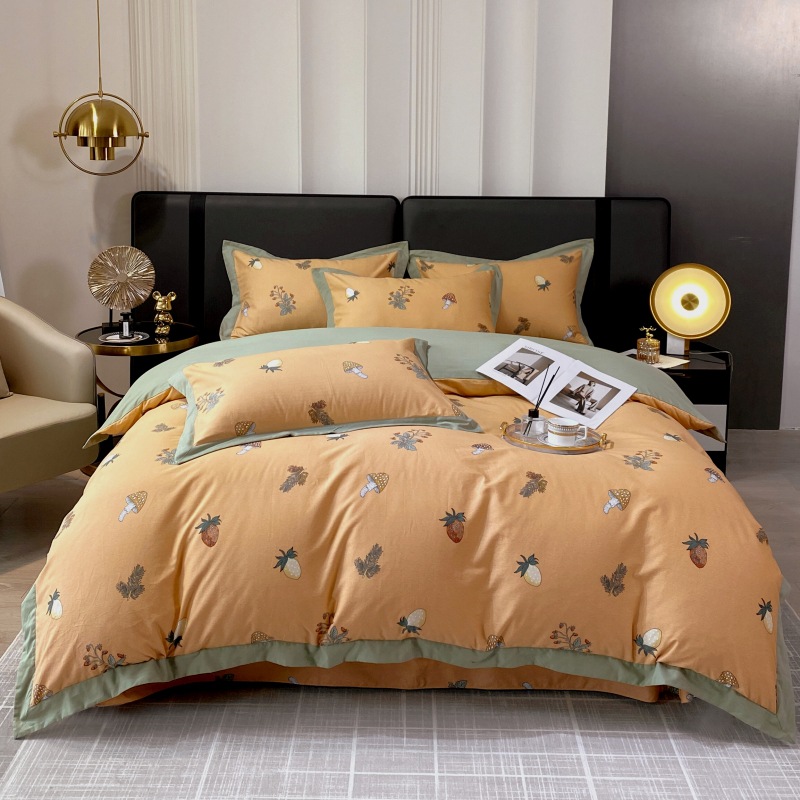 2023 New Cotton Satin Brushed Four-Piece Set 1.5M Bed Sheet Four-Piece Set