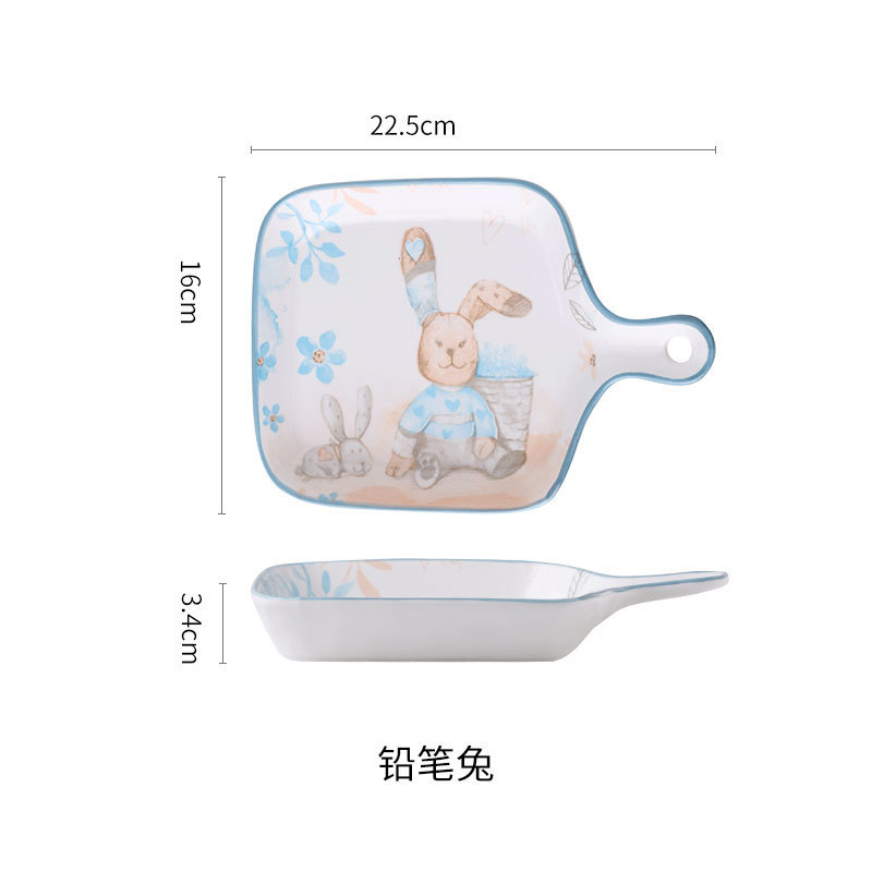 New Product Creative Cartoon Animal Ceramic Cutlery Bowl Sets Dish Binaural Rectangular Plate Piglet Flamingo Dinner Plate
