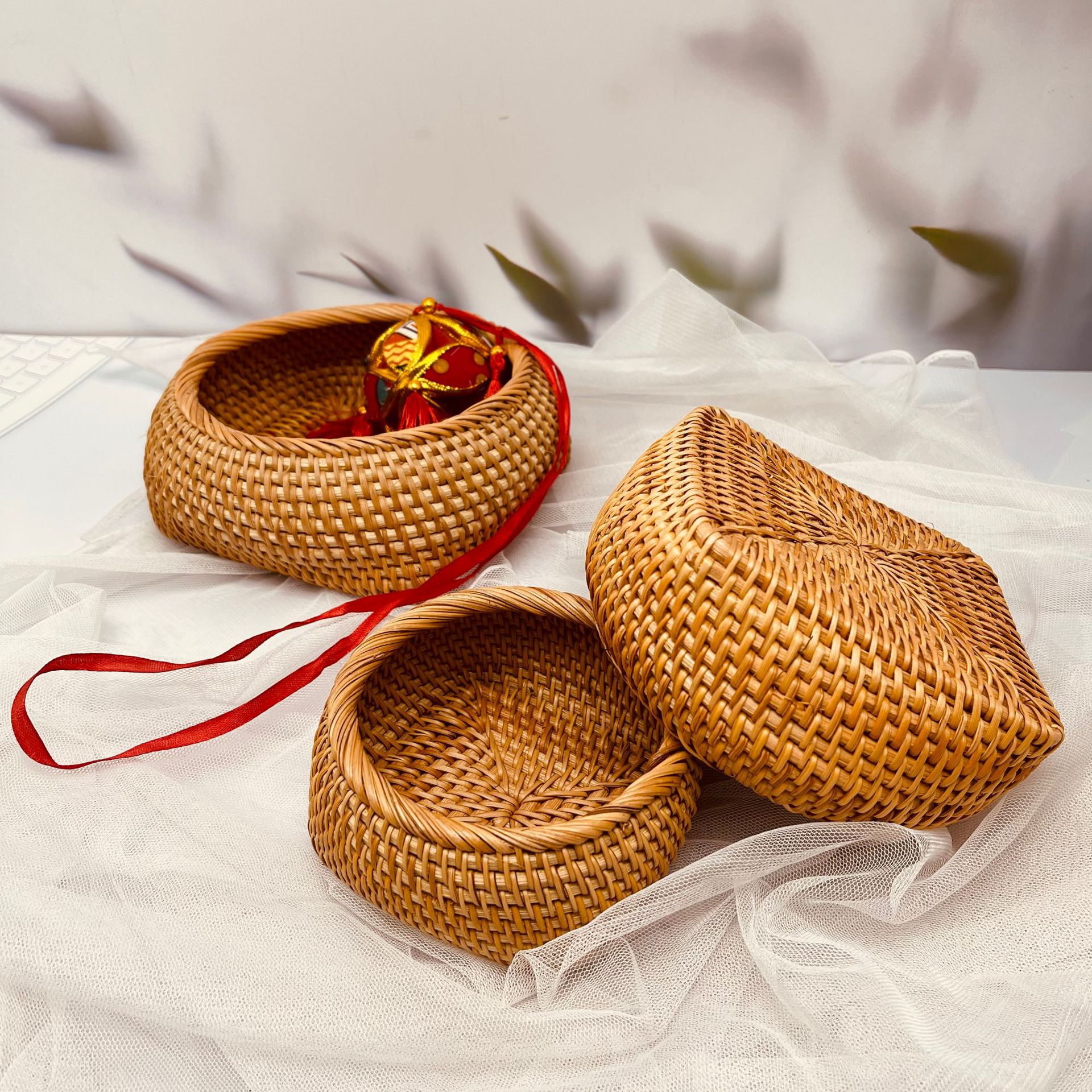 越南藤编手工编织收纳筐小中大号篓多款零食盒田园藤编收纳盒批发