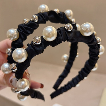 新款简约黑白珍珠发箍女法式赫本风气质时尚发饰高级感百搭头箍女