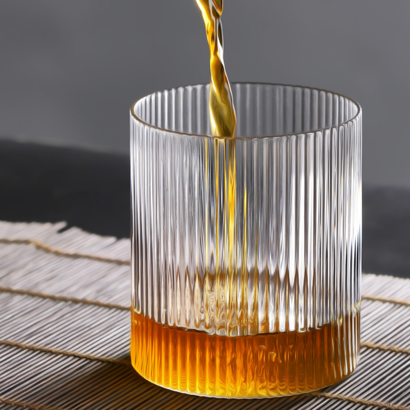 Household Vertical Grain Drinking Cup Spot Borosilicate Glass Single-Wall Cup Whiskey Shot Glass Juice Cool Drinks Cup