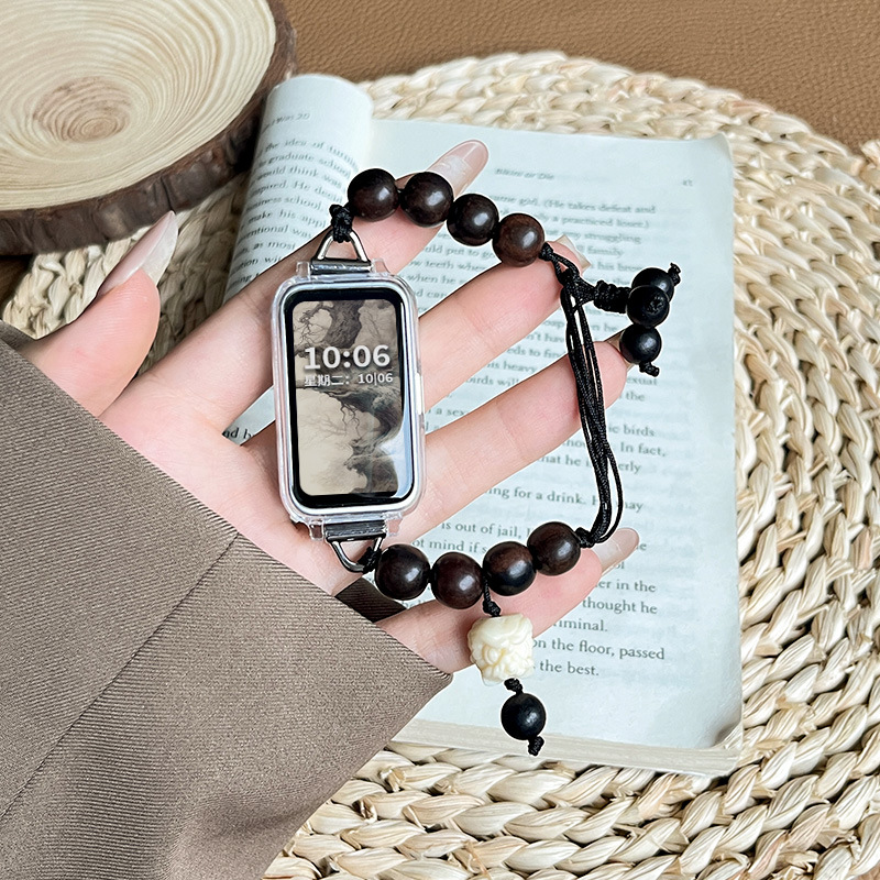 适用华为手环9表带8黑檀木7串珠4拉绳5复古3e时尚6pro荣耀6腕带