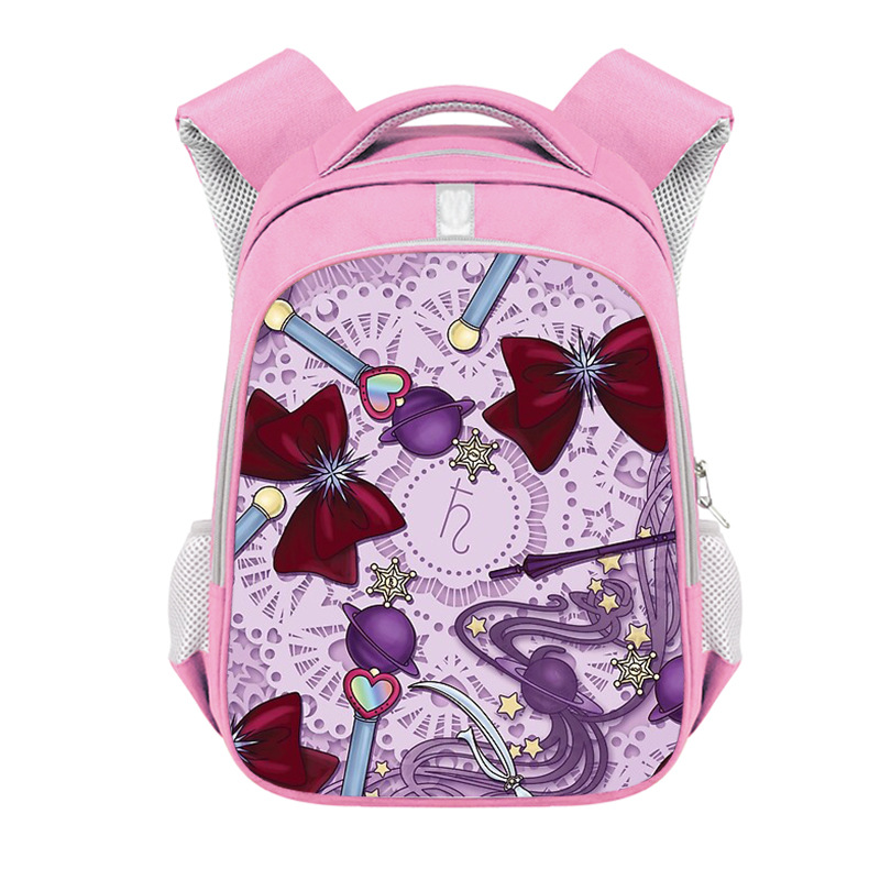 2022 New Small Floral Fashion Student Backpack Polyester Girl Pink Schoolbag Bow Reflective Stripe Backpack