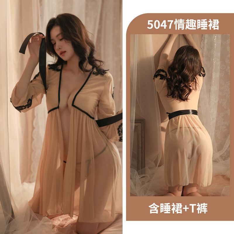 Adult Supplies Sexy Lingerie Sexy See-through Leakage Confusion Mesh Large Size Home Chiffon Bathrobe Hot Coat See-through