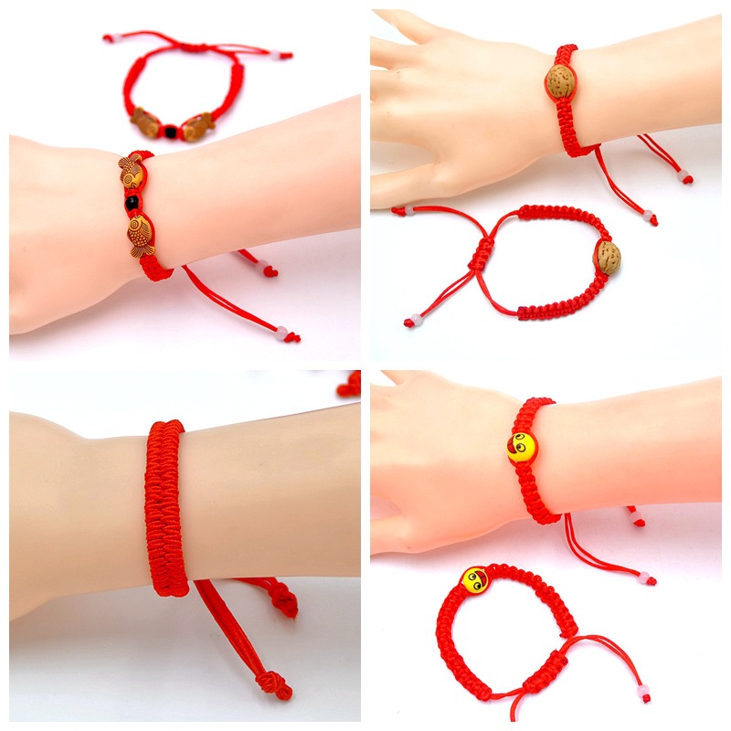 核桃红绳婴儿宝宝本命年红绳编织手链脚链桃核红绳手链批发货源