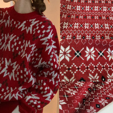 横机提花罗纹  尼龙提花毛织面料 雪花毛织片 秋冬棉服外套提花片