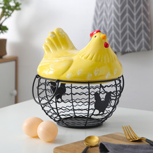 鸡蛋收纳母鸡收纳篮铁艺陶瓷鸡蛋篮放鸡蛋的筐创意个性带盖装饰