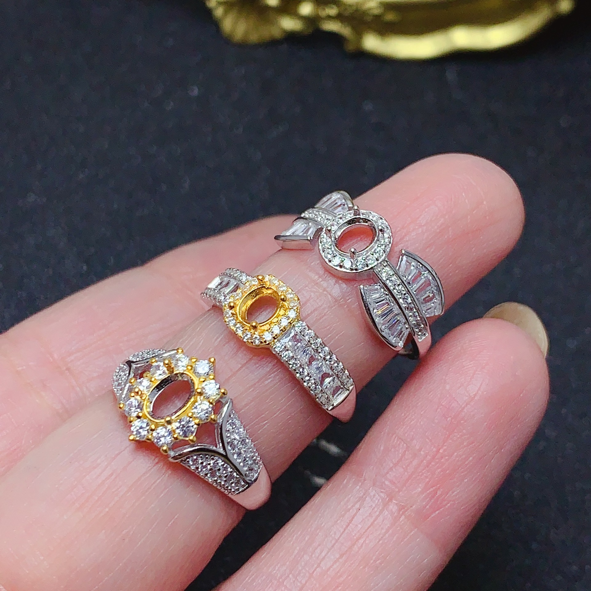 坤爱珠宝s925银戒指空托多款式4*5-4*6尺寸精致款小尺寸可代镶嵌