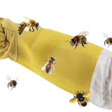 羊皮手套蜂具养蜂工具防护工具 防蜜蜂防蛰黄色长网羊皮手套