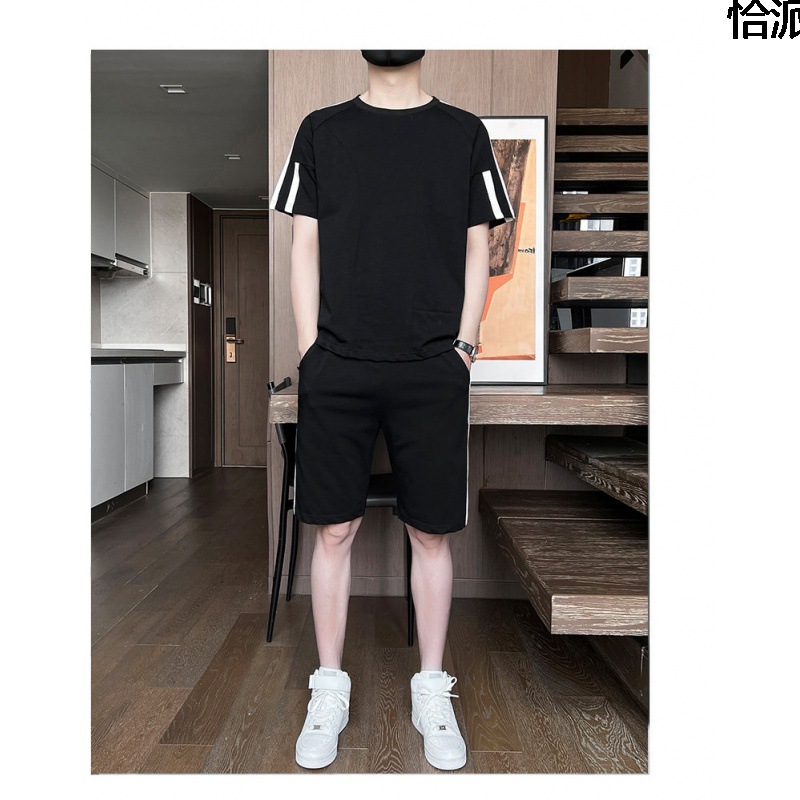 2024男士纯色休闲运动套装薄款衣服夏季韩版潮流帅气搭配两件套
