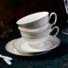 TUF4批发 欧式宫廷描金花边咖啡杯碟套装送一瓷勺 下午花茶红茶杯