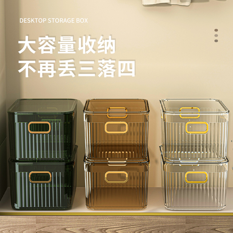 Hl Desktop Storage Box Gold-Plated Multifunctional Sundries Cosmetic Box Dustproof with Cover Storage Box Snack Basket