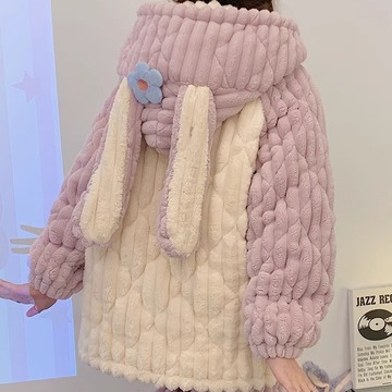 睡衣女三层夹棉加绒保暖珊瑚绒秋冬季卡通星黛露法兰绒家居服套装