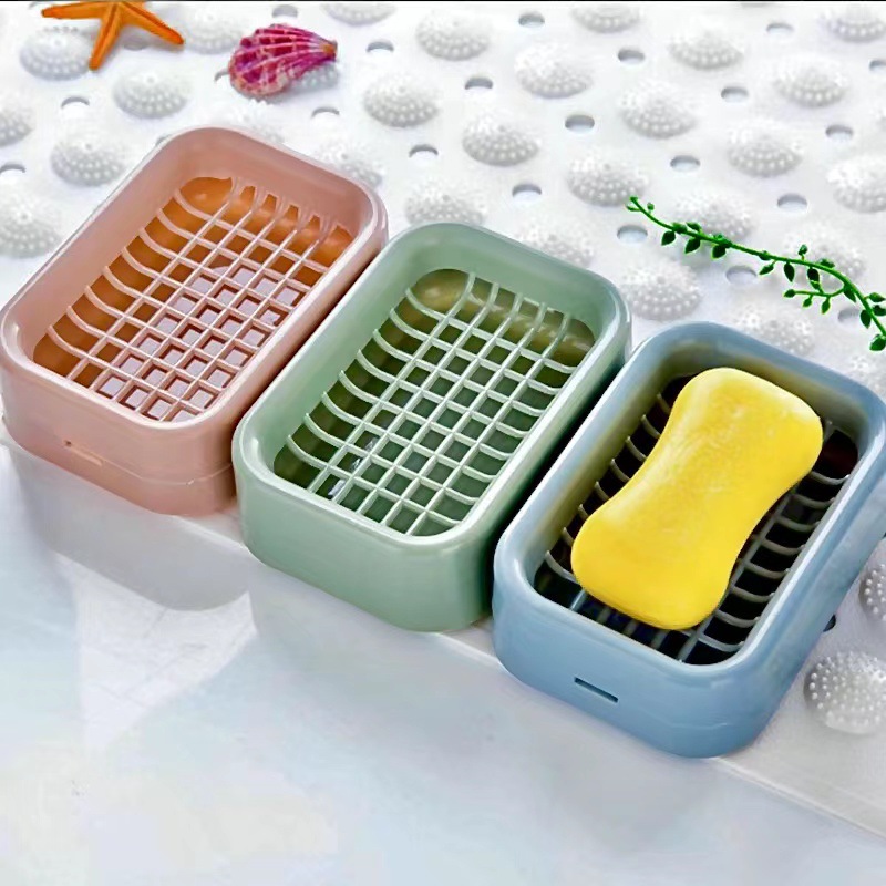 Grid Soap Box Bathroom Double Layer Drain Soap Box Water-Free Plastic Soap Box Wholesale Soap Dish Soap Holder