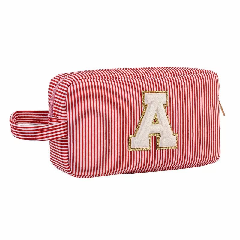 Cross-Border New Travel Portable Cosmetic Bag Chenille Striped Seersucker Cosmetic Bag Personal Hygiene Bag Factory Direct Sales