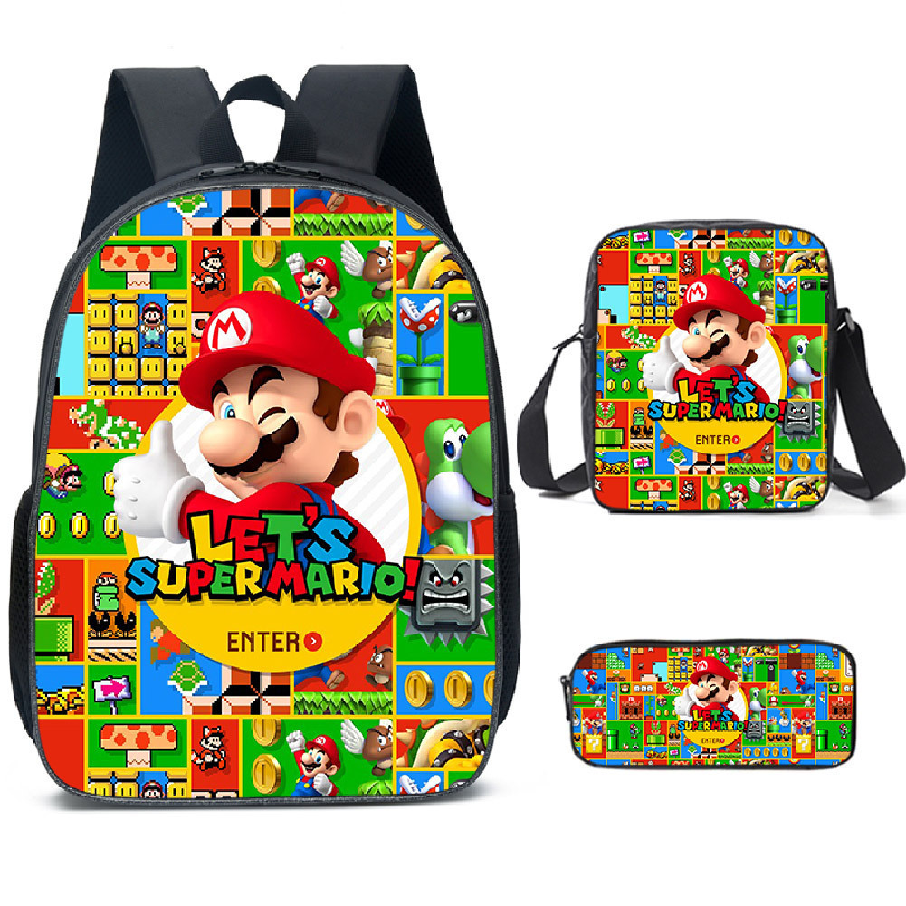 跨境新品 马里奥mario双肩包中小学生书包午餐包笔袋动漫卡通背包