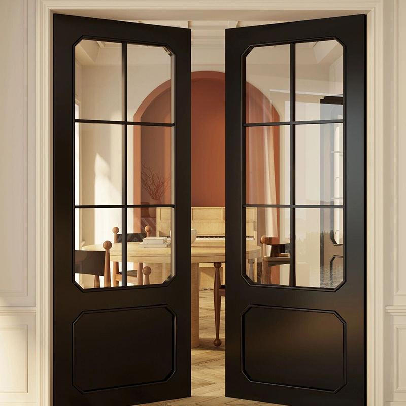潮盛定制实木烤漆门黑色卧室内房间门环保复古法式入户对开门欧美
