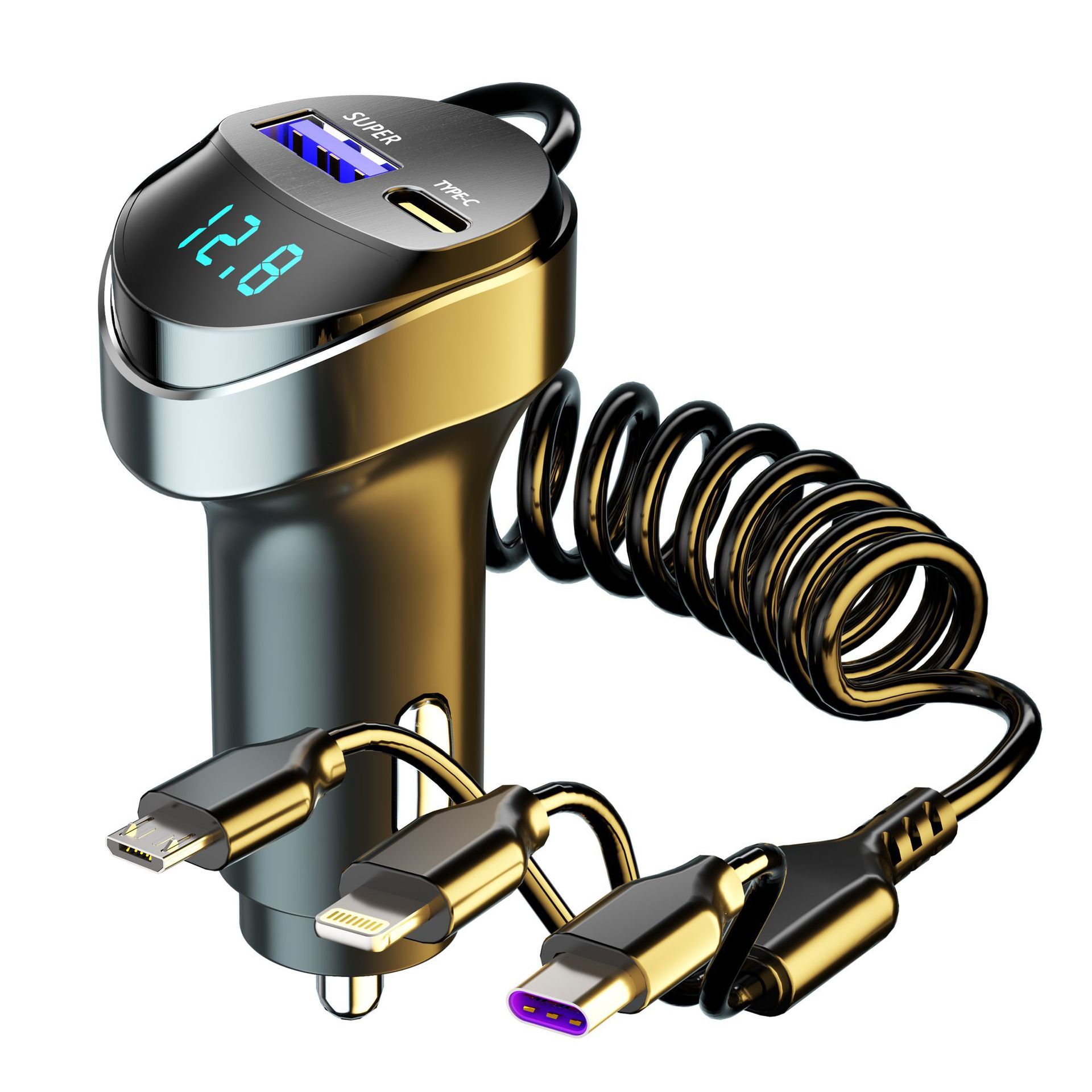 车载手机充电器240w超级快充自带一拖三线多功能汽车点烟器闪充口