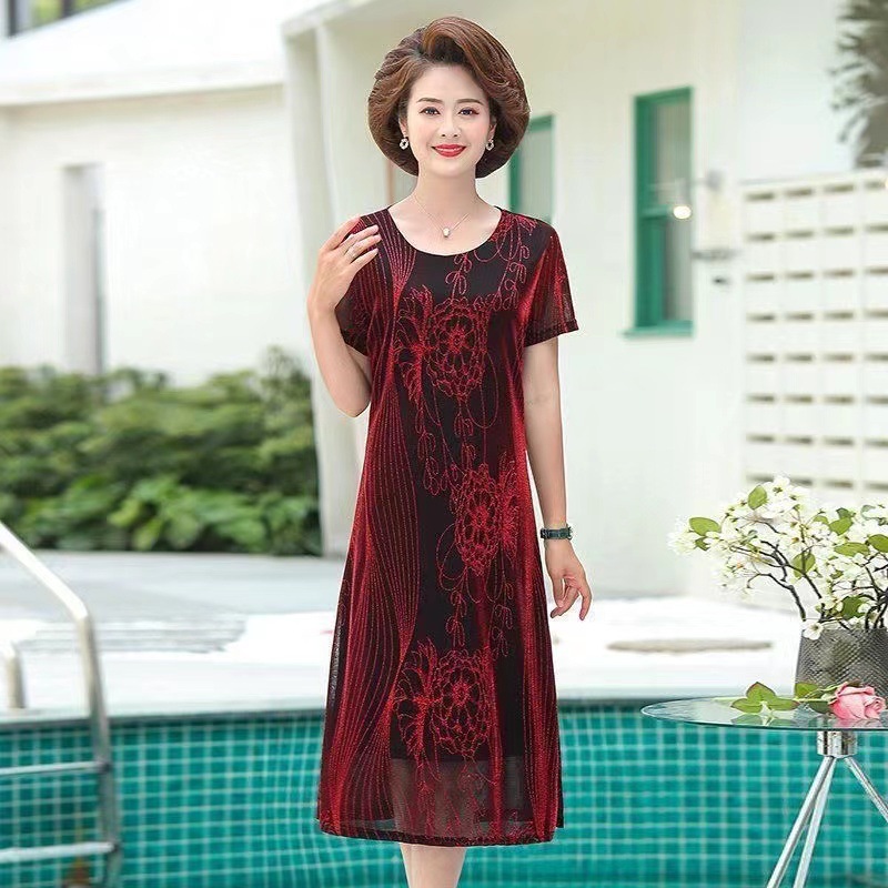 Large Size Loose 2023 Summer New Belly Covering Slimming Mother Clothes Western Style Youthful-Looking Mid-Length Dress Women's Clothing