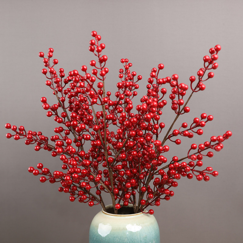 红果子发财果仿真花假花摆设家居过年插花装饰花摆件冬青浆果