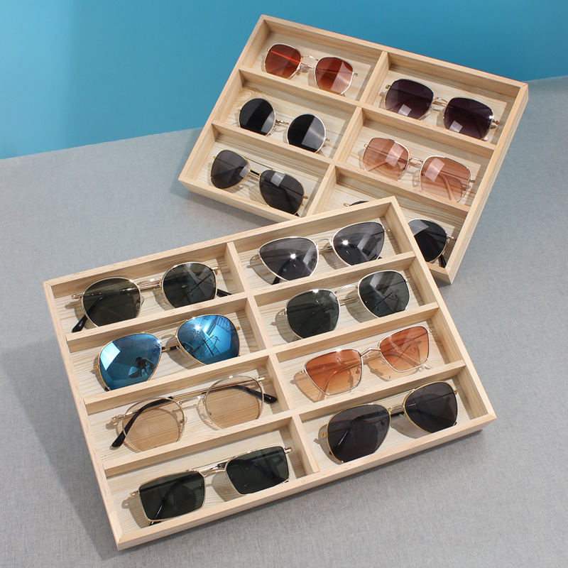 High-Grade Solid Wood Eight-Grid Sunglasses Case Display Box Storage Box Six-Grid Multi-Grid Tray Sunglasses Case Glasses Case Wholesale