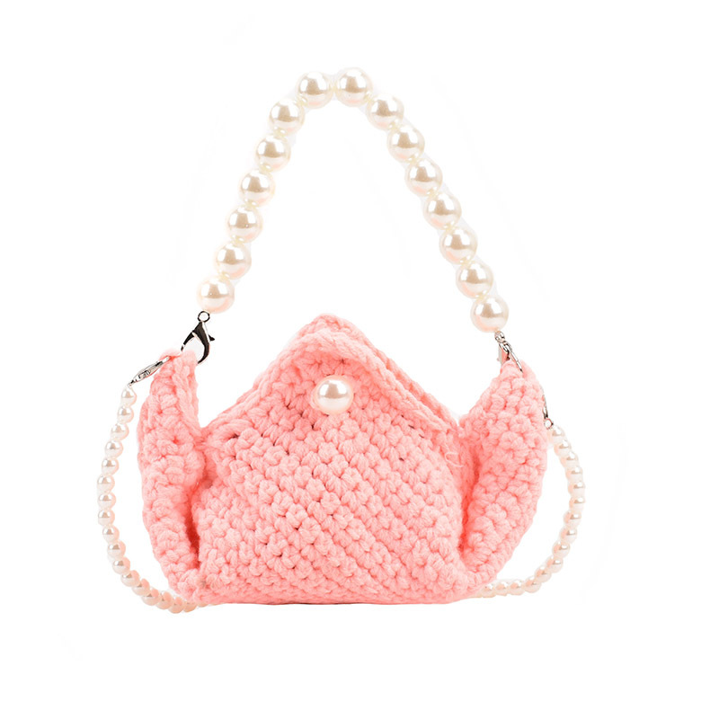 Internet Celebrity Girl's Crossbody Bag Baby Mini Knitted Mountain Shoulder Bag Western Style Girl Pearl Chain Handbags