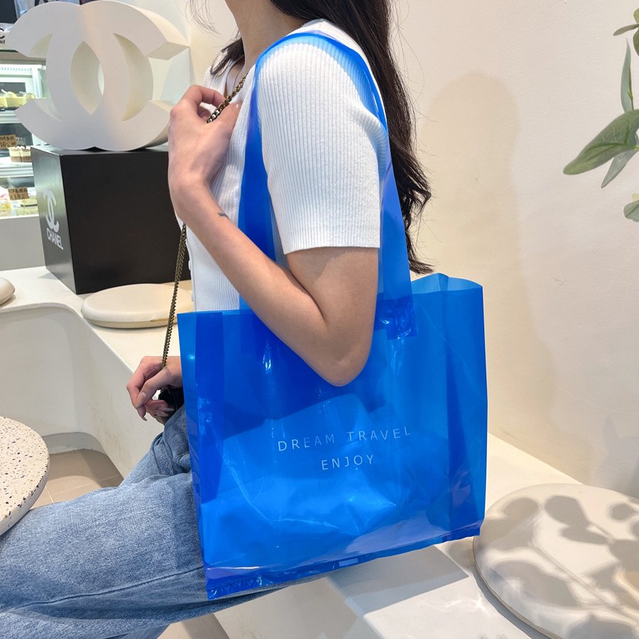 简约透明蓝色女装童装服装店袋子批发衣服塑料礼品包装购物手提袋